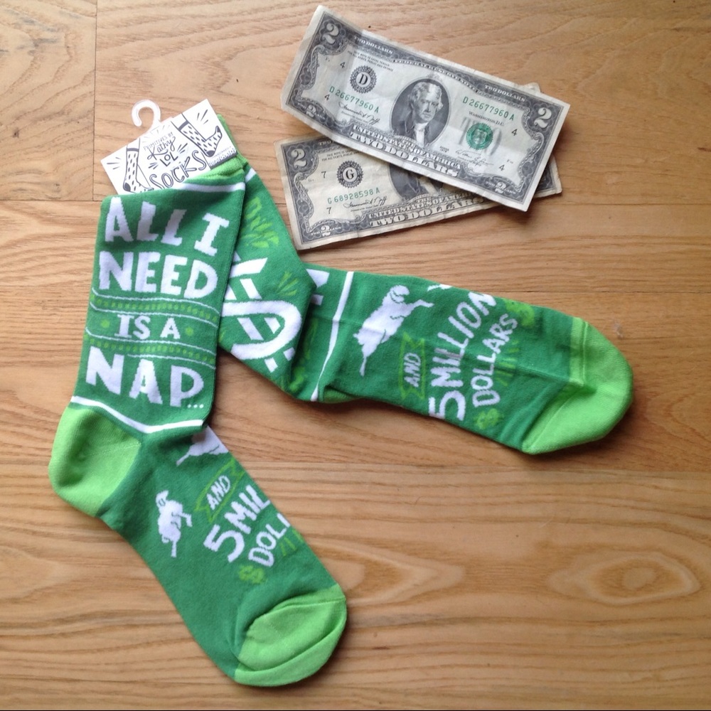 Green Money Crew Socks Nap Million Dollars Gamble